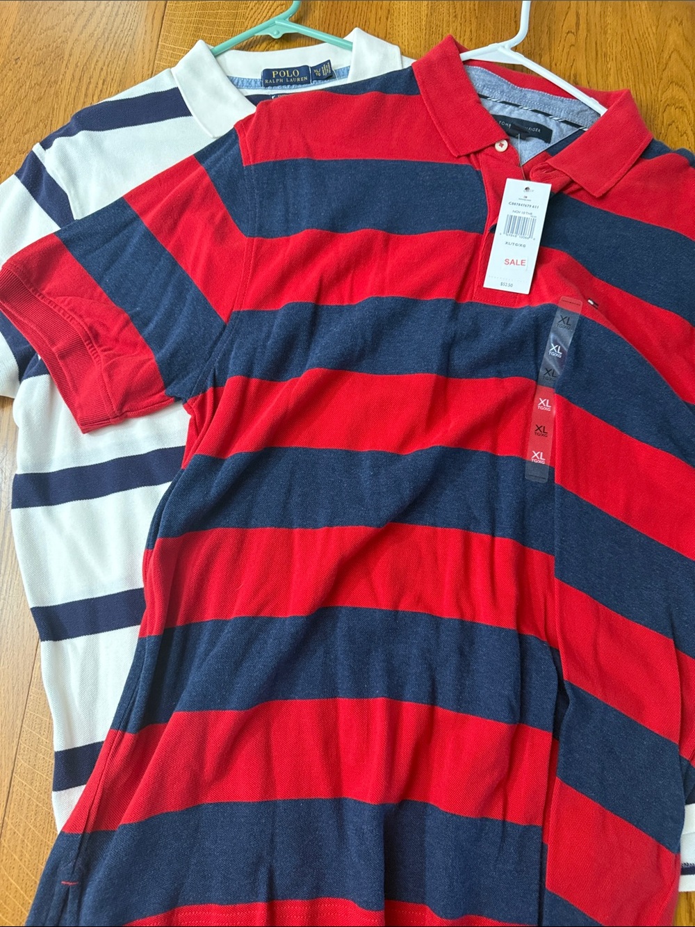 Ralph Lauren White & Navy - Tommy Hilfiger Red & Navy Rugby Polo. XL Lot of 2